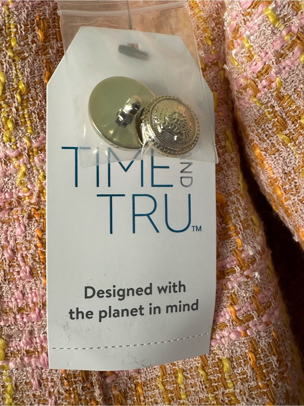 🌸 NWT Time & Tru Tweed Jacket Small Pink Yellow Plaid Cropped Blazer - Picture 4 of 13
